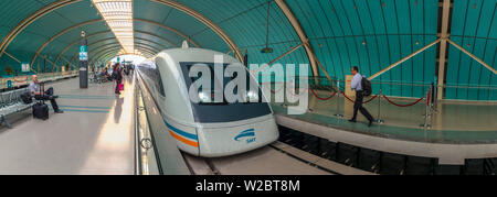 China, Shanghai, Pudong District, Longyang Road Station, Maglev Train Stock Photo