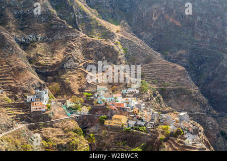 Village on mountain, Fontainhas, Santo Antao Island, Cape Verde Stock Photo