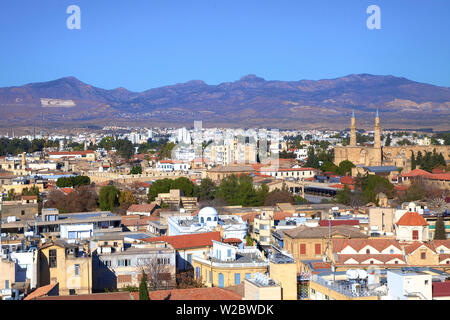 Elevated View of The Turkish Side of Nicosia Featuring Selimiye Mosque in North Cyprus, South Nicosia, Cyprus, Eastern Mediterranean Sea Stock Photo