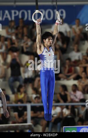 Kazuma Kaya of Japan during the 30th Summer Universiade 2019 Napoli Men's Rings at Palavesuvio, Napoli, Italy on July 7, 2019. Credit: AFLO SPORT/Alamy Live News Stock Photo