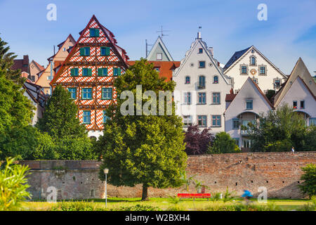 Old Town buildings & city wall along the Danube River, Ulm, Baden-Wurttemberg, Germany Stock Photo