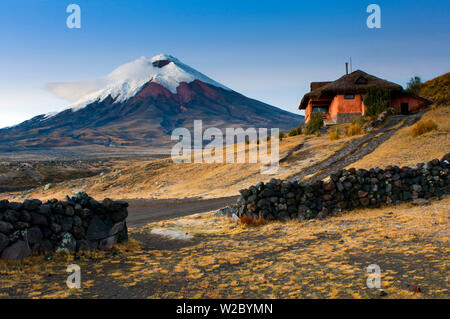 Cotopaxi National Park, Snow-Capped Cotopaxi Volcano, One of The Highest Active Volcanoes, Hosteria Tambopaxi, Mountain Lodge, High Plains Grasslands or Paramo, Altitude of 12,000 Feet, Cotopaxi Province, Ecuador Stock Photo