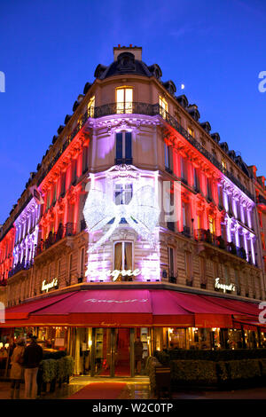 Fouquet's Restaurant At Dusk, Avenue des Champs-Elysees,  Paris, France, Western Europe. Stock Photo