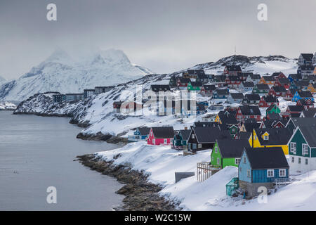 Greenland, Nuuk, city skyline with Sermitsiaq Mountain Stock Photo