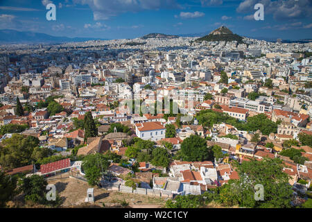 Greece, Attica, Athens, Greece, Attica, Athens, View of Central Athens - Plaka towards Lykavittos Hill Stock Photo