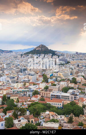 Greece, Attica, Athens, View of Central Athens - Plaka towards Lykavittos Hill Stock Photo