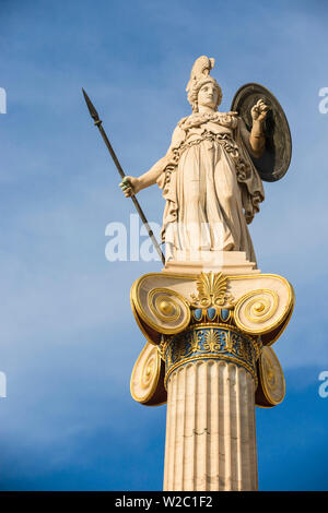 Greece, Attica, Athens, Statue of Athena at the Academy of Arts Stock Photo