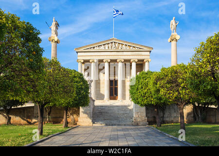 Greece, Attica, Athens, Academy of Arts, Statues of Athena and Apollo Stock Photo