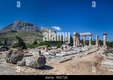 Greece, Peloponese Region, Corinth, Ancient Corinth, Temple of Apollo Stock Photo