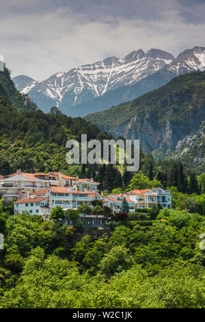 Greece, Central Macedonia Region, Litohoro, view of Mount Olympus Stock Photo