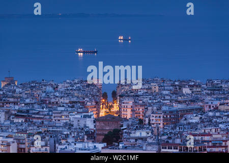 Greece, Central Macedonia Region, Thessaloniki, Upper Town, elevated city view, dawn