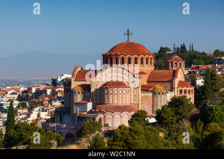 Greece, Central Macedonia Region, Thessaloniki, elevated city view from the Upper Town and the Agios Pavlos church Stock Photo