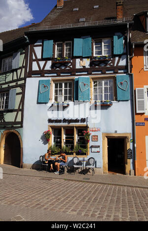 Couple enjoying afternoon tea at a cafe in Petit France area of Strasbourg France Stock Photo