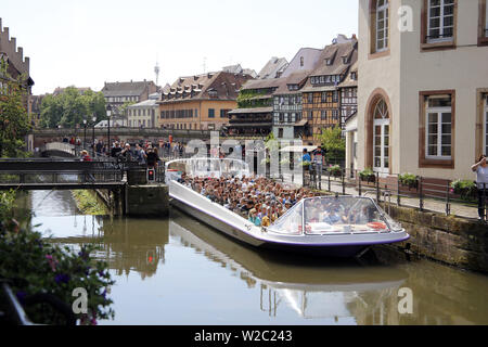 Tourist boat on canal in Strasbourg France Stock Photo