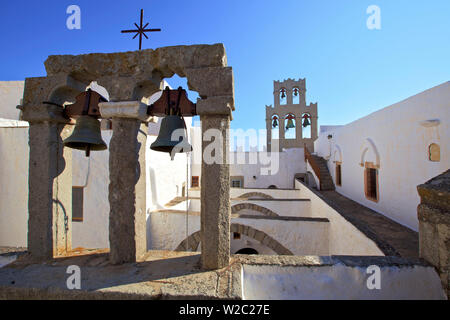 The Bell Towers At The Monastery Of St. John At Chora, Patmos, Dodecanese, Greek Islands, Greece, Europe Stock Photo
