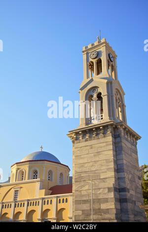 Church Of The Metamorphosis And Clock Tower, Pothia,  Kalymnos, Dodecanese, Greek Islands, Greece, Europe Stock Photo