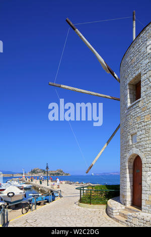 Windmill At  Anemomilos Beach, Corfu Town, Corfu, The Ionian Islands, Greek Islands, Greece, Europe Stock Photo