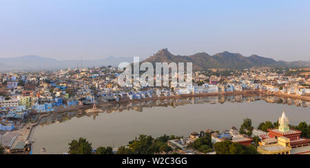 India, Rajasthan, Pushkar, Aerial view of Pushkar Stock Photo