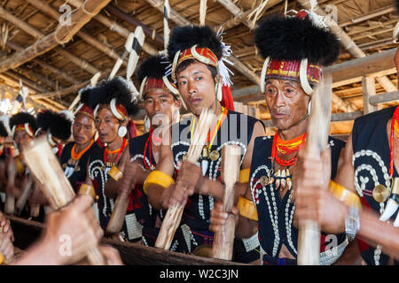 Chang tribe, Nagaland; India; beating tribal drum Stock Photo