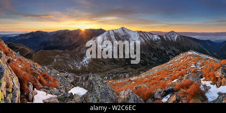 Mountain sunset panorama in West Tatras. Stock Photo