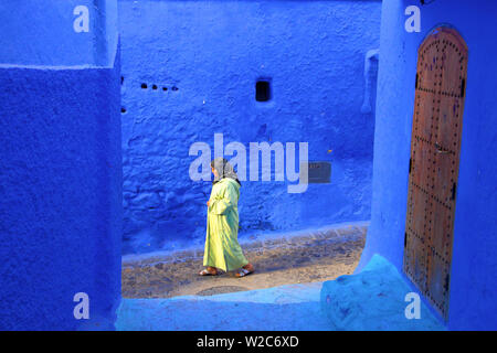Woman In Traditional Clothing, Chefchaouen, Morocco, North Africa Stock Photo