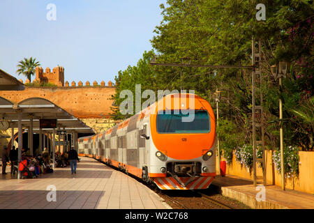 Train Arriving at Rabat Ville Train Station, Rabat, Morocco, North Africa Stock Photo