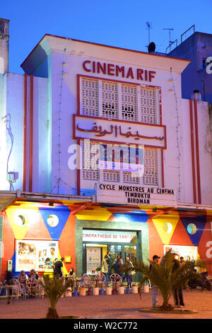 Cinema Rif at Dusk, Grand Socco, Tangier, Morocco, North Africa Stock Photo