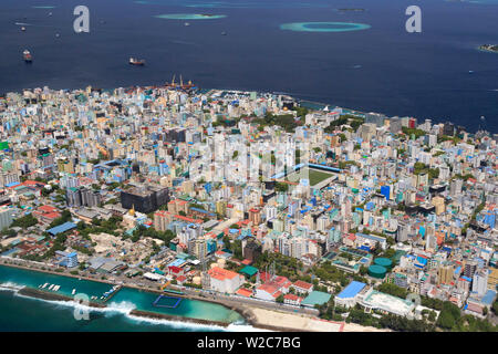 Maldives, Male, Aerial View of Male Town and Island Stock Photo