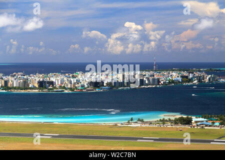 Maldives, Male, Aerial View of Male Town and Island Stock Photo