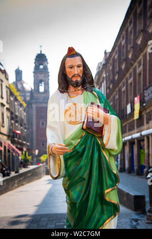 Mexico, Mexico City, Emiliano Zapata Street, Pedestrian Way, Jesus Christ Statue, Centro Historico Stock Photo