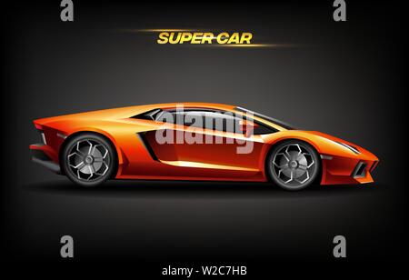 Realistic golden super car design concept, bright orange gold luxury automobile supercar Stock Vector