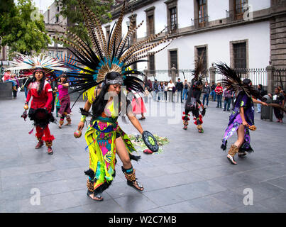 Mexico, Mexico City, Aztec Dancers, Danza Aztecas, Headdress, Penachos, Performance Stock Photo