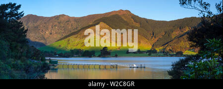 Picturesque Wharf in Idyllic Kenepuru Sound, Marlborough Sounds, South Island, New Zealand Stock Photo