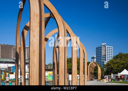 New Zealand, South Island, Christchurch, Victoria Street, wooden arches and office tower damaged during 2011 earthquake Stock Photo