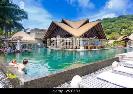 Pool at the Le Domaine de l'Orangeraie resort hotel, La Digue, Seychelles Stock Photo