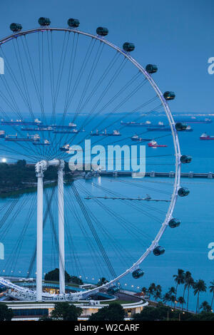 Singapore, Singapore Flyer, giant ferris wheel, elevated view, dusk