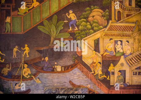 Mural in Wat Pho (Temple of the Reclining Buddha), Bangkok, Thailand Stock Photo