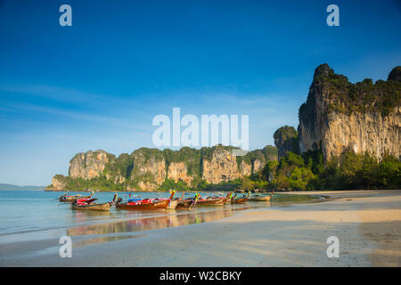 Longtail boats on West Railay beach, Railay Peninsula, Krabi Province, Thailand Stock Photo