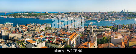 Elevated view over the Bosphorus and Sultanahmet from the Galata Tower, Istanbul, Turkey, Europe Stock Photo