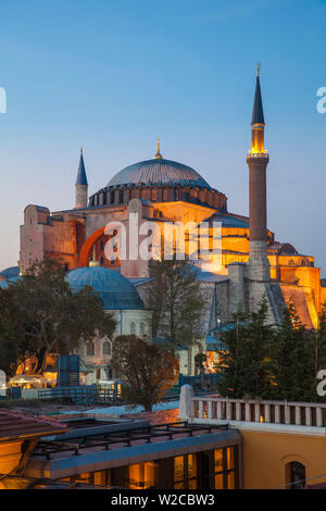 Turkey, Istanbul, View of Four Seasons Hotel roof terrace and Haghia Sophia, - Aya Sofya Mosque Stock Photo