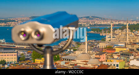 Turkey, Istanbul, View over Sultanahmet, The Golden Horn and Bosphorus, Tourist Binoculars Stock Photo