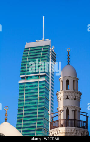 Bahrain, Manama, Bahrain Financial Harbour, Harbour Towers and Yateem Mosque Stock Photo