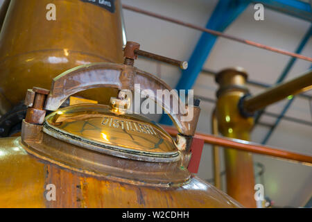 UK, Scotland, Argyll and Bute, Islay, Laphroaig Whisky Distillery, Copper Pot Stills Stock Photo