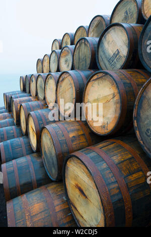 UK, Scotland, Argyll and Bute, Islay, Port Askaig, Bunnahabhain Whisky Distillery, Casks Stock Photo