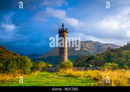 UK, Scotland, Highland, Loch Shiel, Glenfinnan, Glenfinnan Monument to the 1745 landing of Bonnie Prince Charlie at the start of the Jacobite Rising Stock Photo