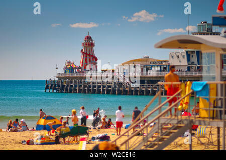 UK, England, Dorset, Bournemouth, East Cliff Beach,Main Pier Stock Photo