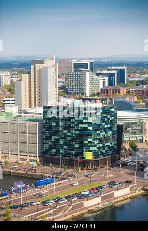 UK, England, Manchester, Salford, View of Salford Quays looking towards Lowry outlet mall