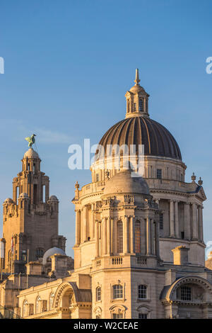 United Kingdom, England, Merseyside, Liverpool, The Port of Liverpool Building and The Royal Liver Building - two of The Three Graces buildings Stock Photo