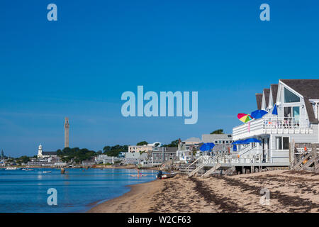 USA, Massachusetts, Cape Cod, Provincetown, view of town and Pilgrim Monument from the East End Stock Photo