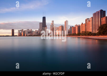 USA, Illinois, Chicago, The Hancock Tower and Downtown skyline from Lake Michigan Stock Photo